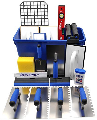 DEWEPRO® 20 teiliges Fliesenleger Waschset XXL - 22l Waschbox - Zahnkellen - Schwammbrett - Wasserwaage