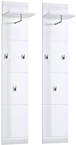 Lomadox Garderobenpaneel Wandgarderobe 2-teiliges Flurgarderoben Set Hochglanz weiß, B/H/T 80/153/23cm