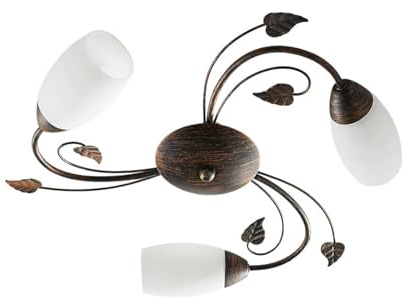 Lindby Glas Deckenlampe Florentiner Stil, Deckenstrahler Landhaus schwarz gold gebürstet ohne Leuchtmittel Deckenleuchte Küche Wohnzimmer Esszimmer