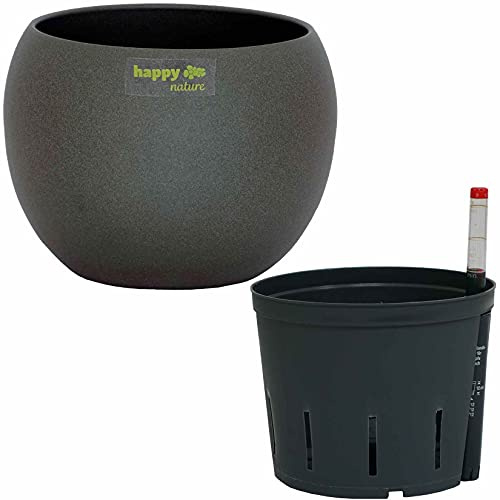 happy nature Set3 Keramik Hydro Blumentopf Madeira 15/12 dunkel grau Struktur Kugel Ø 19,0 cm H 15,0 cm
