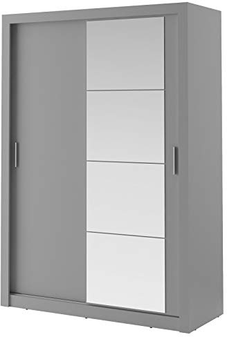 Schwebetürenschrank Kleiderschrank AR-04 ARTI Garderobenschrank mit Spiegel Schiebetürenschrank (Grau Matt)