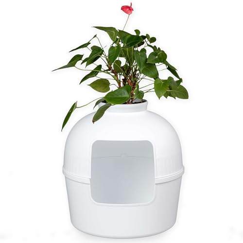 RHRQuality kattlåda – Flower XXL – dold katttoalett – för stora katter – med stor ingång (51 cm) och avtagbar ovansida – vit