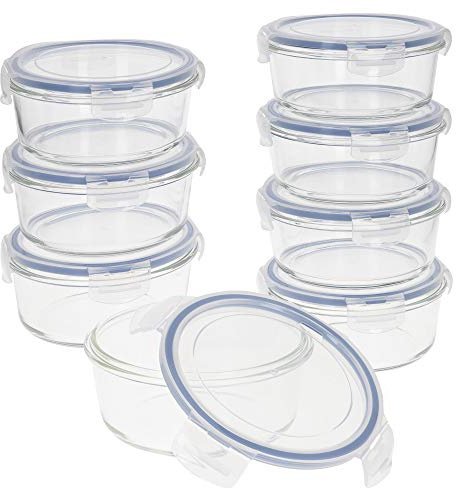 AKTIVE Max Home 8er Pack Luftdichte Glasbehälter 800ml Mikrowellengeeignetes Glas Lebensmittelbehälter mit luftdichtem Verschluss Food Container Runde Form (46)
