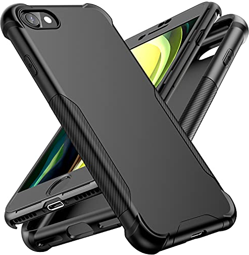 ORETECH Handyhülle für iPhone SE 3 2022, iPhone SE 2020 , iPhone 7/8, mit [2X Displayschutzfolie] 360 Grad Stoßfest Schutzhülle Silikon Hard PC Case für iPhone SE 2022 5G, Schwarz