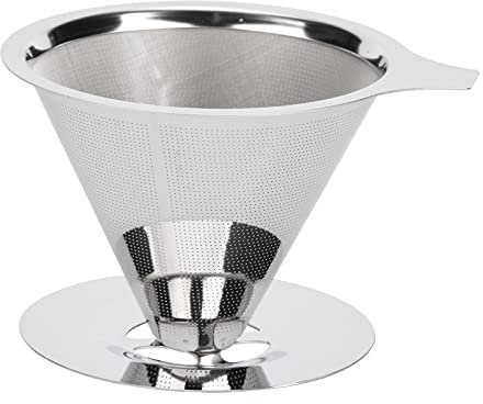Bulaned Filtre à Café en Acier Inoxydable, Filtre à Cône en Maille, Goutteur de Café réutilisable, Cafetière Filtre Sans Papier Avec Support Séparé, Filtres à café Réutilisables