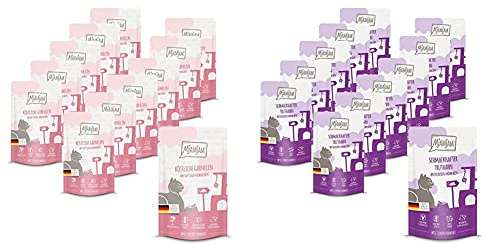 MjAMjAM Quetschie - köstliche Garnelen an saftigem Hühnchen 12x125 g, 1er Pack (1 x 1500 g) & Quetschie - schmackhafter Truthahn an leckeren Möhrchen 12 x 125 g, 1er Pack (1 x 1.5 kilograms)