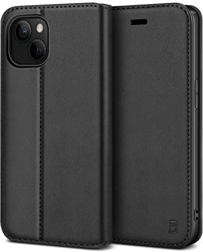 BEZ Handyhülle für iPhone 13 Hülle, Premium Tasche Kompatibel für iPhone 13, Tasche Case Schutzhüllen aus Klappetui mit Kreditkartenhaltern, Ständer, Magnetverschluss, Schwarz