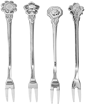 Fruktgaffel, gafflar i rostfritt stål Minisallad Fruktdessertprovningsgafflar Cocktailgaffel för bankettfest Hem Kök 4st(Silver)
