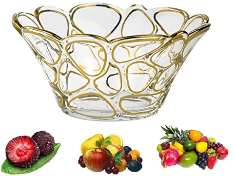 JUNYFFF Glass Salad Bowl, Large Clear Fruit Bowl Restaurant Serving Bowls Dessert Bowl Household Glassware Great for Salad, Cereal, Pasta, Snacks, Desserts,30CM