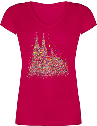 Shirtracer - T-Shirt Damen V Ausschnitt - & - Kölner Dom Konfetti I Karneval I Fasching