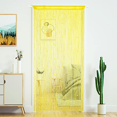 YaoYue Beaded Door String Curtain for Doorway, 39W x 79L, Yellow, 1 Panel