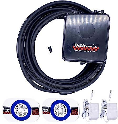 Milton’s Bells Long-Range Driveway Alarm - Dual Wireless Chimes Kit, with 25’ Hose, Transmitter and Two Volume Control Chimes