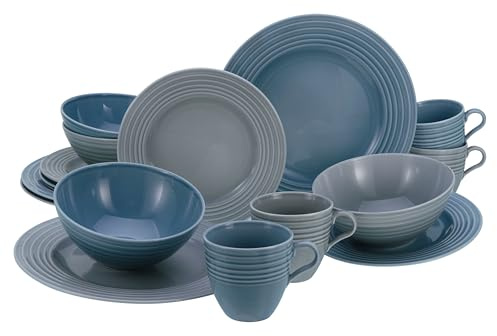 CreaTable, 23873, Serie STRIPES Colors, 16-teiliges Geschirrset für 4 Personen, Kombiservice aus Porzellan, spülmaschinen- und mikrowellengeeignet, Made in Europe