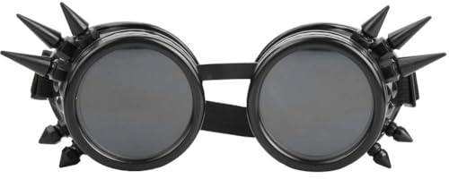 VBESTLIFE Steampunk-Brille mit Spikes, Vintage-Steampunk-Brille mit Spikes, Cosplay-Brille, Doppelschichtig, Winddicht (Schwarz)