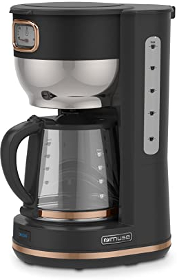 MUSE Kaffeeautomat MS-220 BC | mit Glaskanne, analoge Anzeige für Warmhaltung, 10 Tassen Fassungsvermögen, Retro, matt, schwarz