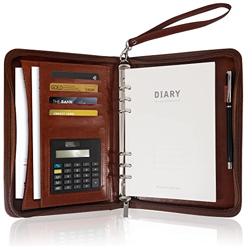 GraduatePro Klemmbrettmappe A5 mit Deckel Reißverschluss Leder Organizer Mappe Dokumentenmappe Ordner Clipboard Outdoor Braun