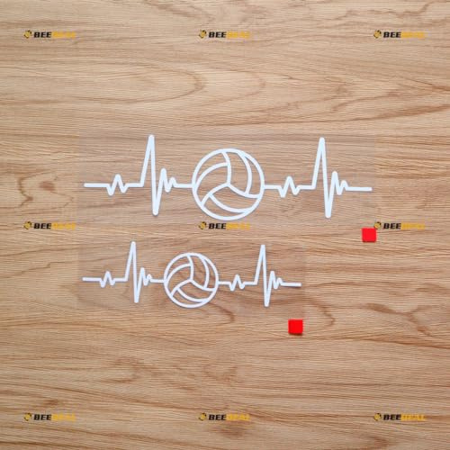 2er Pack Weiß, 15,2 cm, 20,3 cm - Liebe Volleyball Herzschlag Aufkleber Decal Vinyl - ohne Hintergrund, konturgeschnitten für Auto Boot Laptop Becher