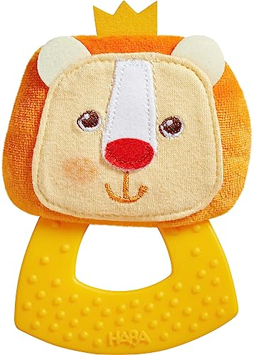 HABA Beißkerl Löwe – Beißspielzeug & Greifling ab Geburt – Baby-Rassel mit genoppter Oberfläche – 7 cm – Artikel-Nr. 1306959001