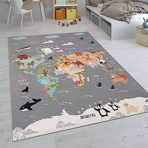 Paco Home Barnmattor, Stora mattor för Barnrum med olika Designer Lekmattor Färgglada, Storlek:140x200 cm, Färg:Grå 3