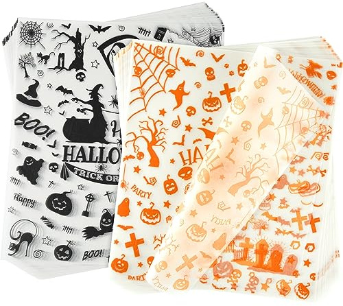 ASTARON 100 Pcs Halloween Wax Paper Sheets for Food Wrapping (Orange Black) | Halloween Wax Paper for Cookies Sandwich Wrapping,Fried Food Basket Liner Paper,Oil-proof Paper Pads for Cake Packaging