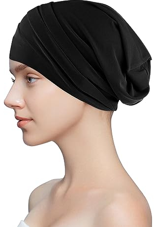 Cotone Chemo Cappelli Nero Grigio Cachi Pelle Viola Chemo Cancer Copricapo Soft Adjustable Donne Cotone Bandana Turbante Cappello Del Sonno Turbante Copricapo Musulmano Foulard per Donne, Nero ,