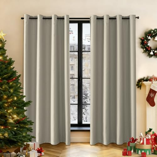 Ystyle Gardinen 2er Set, Thermovorhang Kälteschutz, Outdoor Vorhang Wetterfest Mit Ösen, Verdunkelungsvorhang, Vorhänge Blickdicht, Curtains Wohnzimmer, Thermovorhang Hitzeschutz, Beige