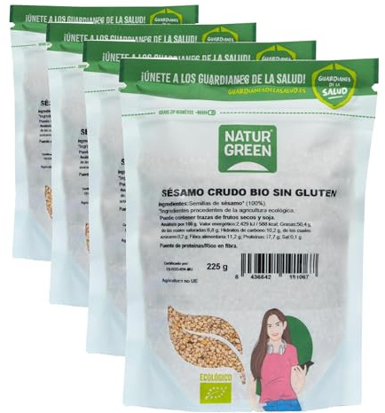 NaturGreen Semillas de Sésamo Crudo Bio 225g (Paquete de 4)
