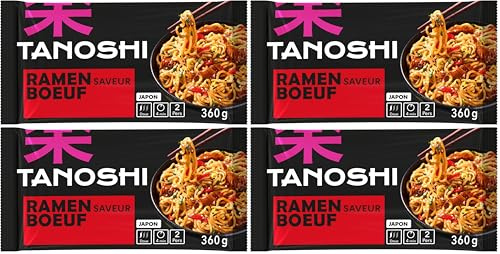 TANOSHI - Ramen Précuites Saveur Bœuf - Nouilles Japonaises Instantanées - Pour 2 Personnes - 360 g
