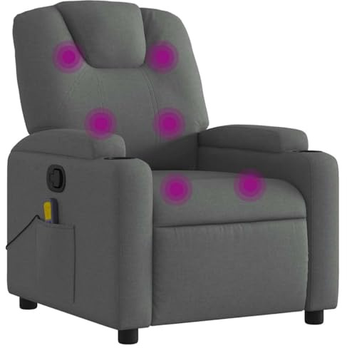vidaXL Massagesessel, Sessel Verstellbare Rückenlehne, Fernsehsessel Relaxsessel mit Vibrationsfunktion, Liegesessel Polstersessel Ruhesessel, Dunkelgrau Stoff
