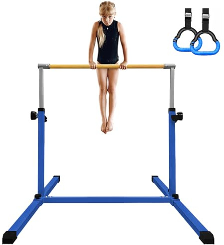 XDEMODA The Latest Model Gymnastics Bar for Kids Ages 3-15 for Home, Anti-Slip, Easy to Assemble, 35” to 55” Adjustable Height Gymnastic Horizontal Bars Equipment (Gym bar, Blue)