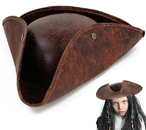Tsffae Piratenhut Für Erwachsene, Herren Und Damen, Kunstleder, Dreispitz, Hut Für Kostümzubehör, Für Piratenkostüm, Sparrow, Kapitän