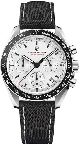 Pagani Design 1701 herrklocka vit urtavla män kvarts kronograf Japan VK63 rörelse rostfritt stål armband 100 m vattentålig sportklocka., 1701-luna-b upplyst, Retro