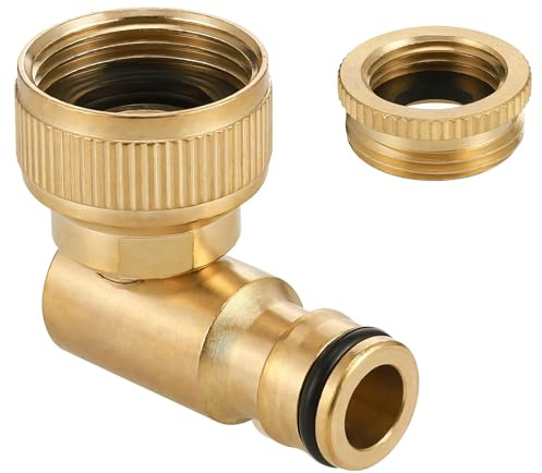 Schlauchverbinder, 90° Winkel Messing Wasserhahnanschluss Adapter, 360° Drehbarer Gartenschlauch Verbinder, Gartenschlauch Winkelverbinder 1/2 und 3/4 für Gartenschlauch und Wasserhahn (1er-Set)