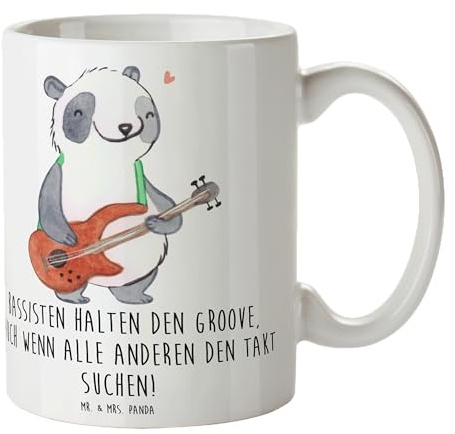 Mr. & Mrs. Panda Tasse Bassgitarre Groove - Geschenk, Musikliebhaber, Teebecher, Rhythmus, Geigen, Porzellantasse, musikalische Akzente, Takt suchen,