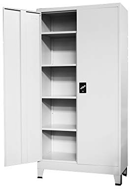 Aktenschrank abschließbar Lagerschrank Metallschrank mit 2 Türen 6 Fachböden Mehrzweckschrank aus Stahl Lichtgrau Büroschrank Werkzeugschrank Werkstattschrank