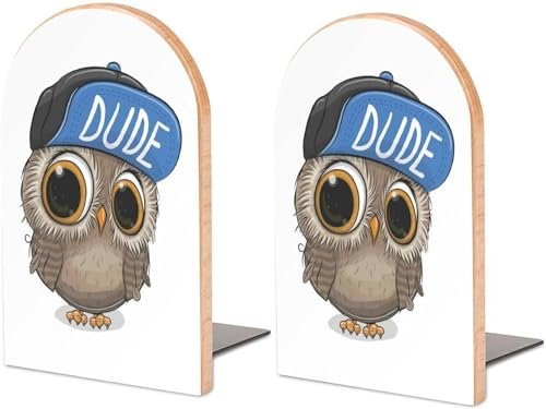 Buchstützen mit niedlicher Eule in einer Kappe, robuste Holz-Buchstütze, Stützen für Regale, um Bücher zu halten, dekorativ, rutschfest, stabile Buchstopper für Bücher, CDs