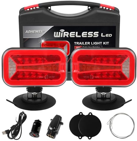AOHEWEI Magnetisches kabelloses LED Anhänger Rücklicht Set, 12/24 V kabellose wasserdichte dynamische Rücklichter mit Magnet ECE EMV Zulassung für Anhänger, LKW, Wohnwagen | Kabellose Bluetooth-Rücklichter mit dynamischer Richtung mit verstellbarem Magnet-Saugnapf-Boden für Wohnmobil, Boot