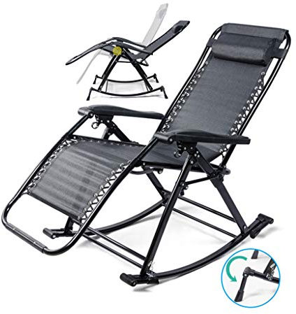 MJMLUCK Schaukelstühle für den Außenbereich, Schwerelosigkeitsstuhl, Terrassen-Lounge-Relaxsessel, verstellbar, zusammenklappbar, 2er-Set für den Poolbereich, Außenbereich, Hof, Strand – Schwarz