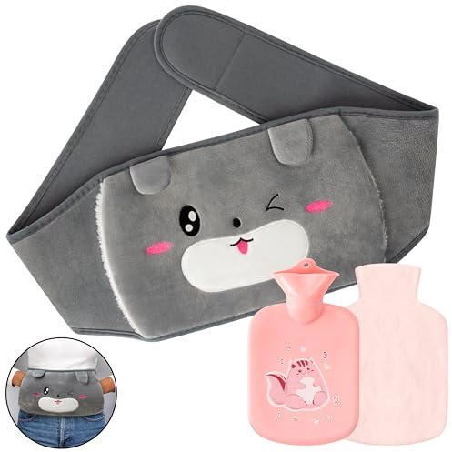 GwaOery Hot Water Bottle, Winter Hot Water Bag Wearable Soft Plush Hot Water Bottle with Belt and Soft Plush Hand Waist Warmer Cover for Shoulder, Neck, Hand, Good for Pain Relief from Backache（Pink）