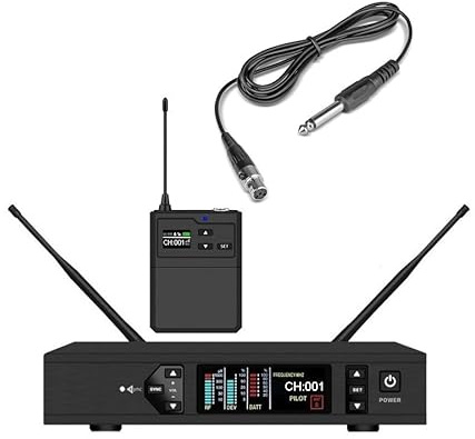 UHF Wireless Microphone System - Perfect for Guitar and Bass with 1/4 Jack - 10-Hour Battery Life, 490 ft Range | Includes 1/4 Jack Instrument Cable & Single Channel Receiver