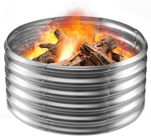 TBMLC Lagerfeuer-Ringgrube, große, runde Feuerschale aus verzinktem Stahl, robuste Stahl-Feuerstelle für Hinterhof, Camping, Lagerfeuer (7 x 7 x 4 m)