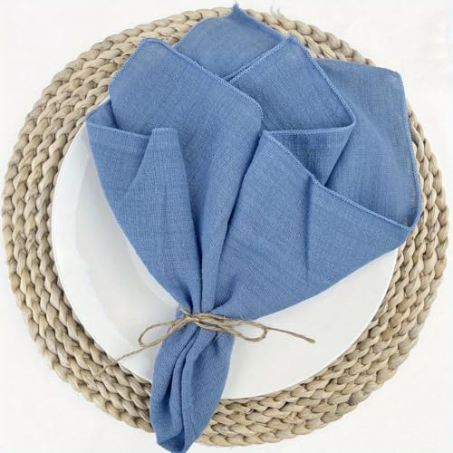 SYSUII 32x32cm 12 Stück Stoffservietten Baumwolle Musselin Servietten Stoff Tischservietten Abwaschbare Servietten Hochzeitsservietten für Party Geburtstag Cafe Restaurant Küche-Blau #2