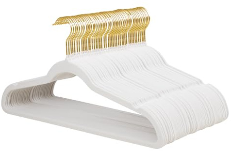ManGotree Perchas de Terciopelo，Perchas Antideslizantes para Trajes，Gancho Giratorio 360°，Percha Que Ahorran Espacio para Abrigos, Trajes, Camisas, Vestidos, Pantalones (Paquete de 48, Bianco)
