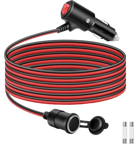Thlevel 12V Zigarettenanzünder Verlängerungskabel 2 Meter Buchse Stecker | Auto Adapter 16AWG mit Schalter und 15A Sicherung für 12V-24V LKW Lieferwagen Wohnmobil