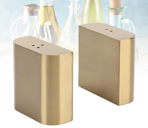 2Pcs Dredge Shaker, Modern Stainless Steel Gold Salt and Pepper Shakers with Lid, Metal Salt and Pepper Shakers Gold, Sturdy Shakers for Seasonings Bottle Kitchen Tool