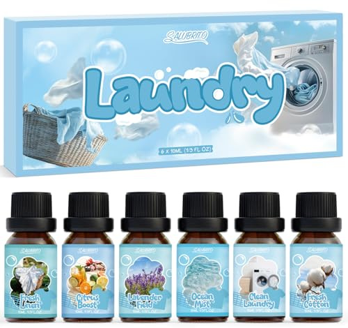 SALUBRITO Laundry Essential Oils Set, Clean Fragrance Oil for Diffuser, Use with Wool Dryer Balls, Fresh Linen, Fresh Cotton, Lavender Field, Citrus Boost, Ocean Mist, Clean Laundry Aromatherapy Oil