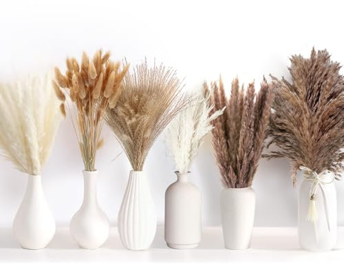 110-piece pampas grass bouquet, pampas grass with bunny tails dried flowers boho table decoration, for wedding boho flowers and table decoration at home (110PCS-A)