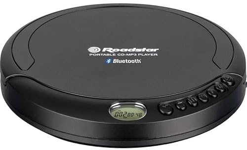 Roadstar PCD-499BT Discman CD-MP3/WMA-Player, Bluetooth, CDA, CD-R, CD-RW, tragbar mit Kopfhörern, kabellos, Anti-Schock-Funktion, LCD-Display, Batterien, USB-Kabel, Schwarz