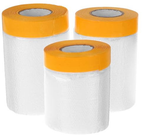 iplusmile 3rollos Cinta De Enmascarar Pre-tapeada Para Automotriz Película Plástica Protectora Para Cubrir Muebles y Skirtings Para Profesionales
