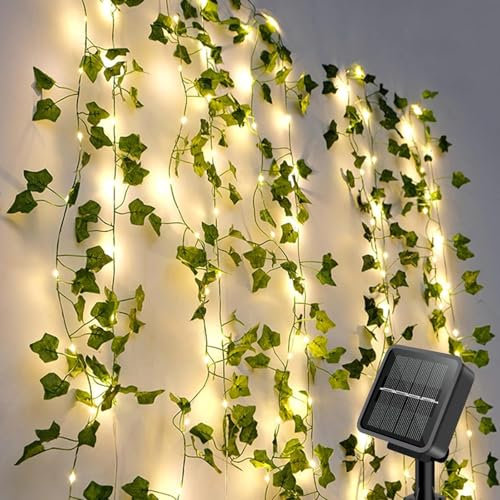 GuKKK Catena Luminosa Esterno Solare, 12M 120 LEDsLuci Solari Della Stringa dell'edera Artificiale, Impermeabile IP65 Luci Solari per Giardino, 8 Modalità Luci Esterno Energia Solare, per Giardino